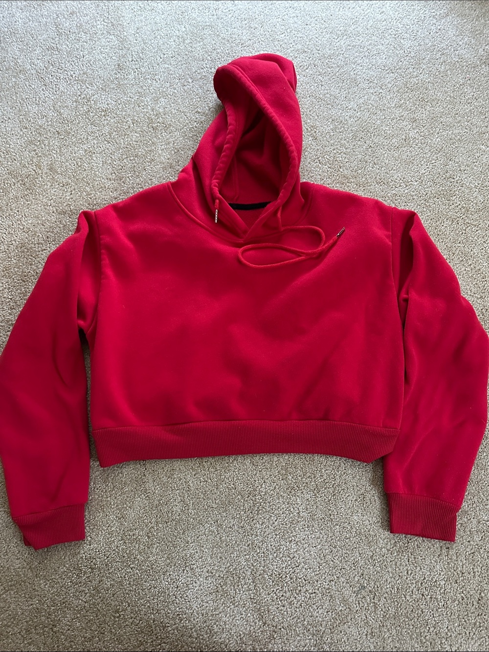 SHEIN Red Cropped Hoodie Sweatshirt